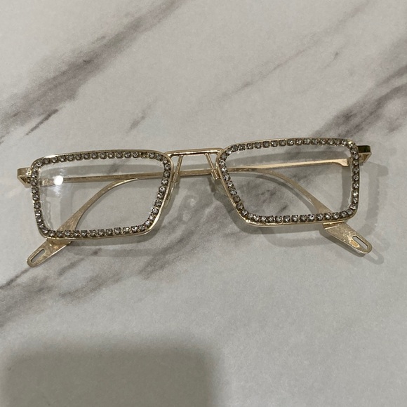 no brand Accessories - Gold Rhinestone Rectangle Frame Fashion Glasses